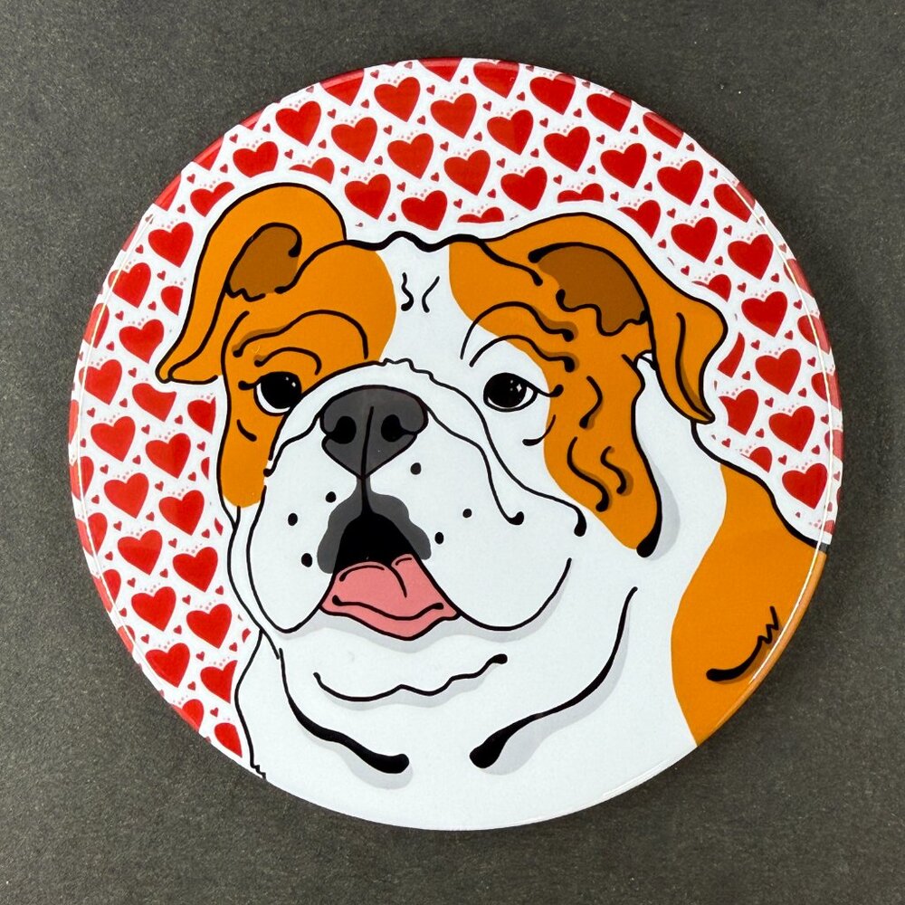 English Bulldog Valentine Pin, Magnet, Keychain, Bottle Opener or Mini Ornament